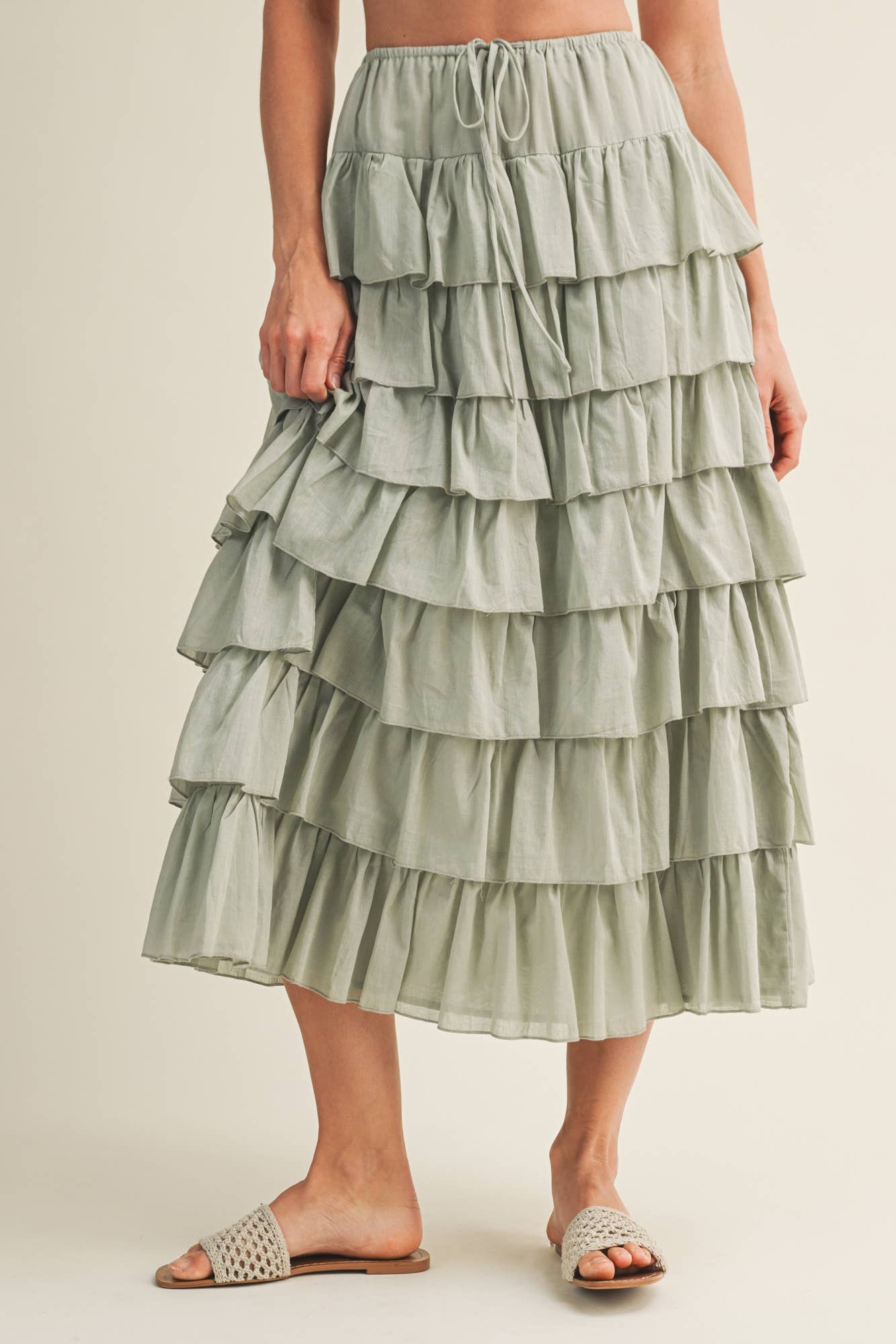 TIERED RUFFLE DRAWSTRING WAIST SKIRT