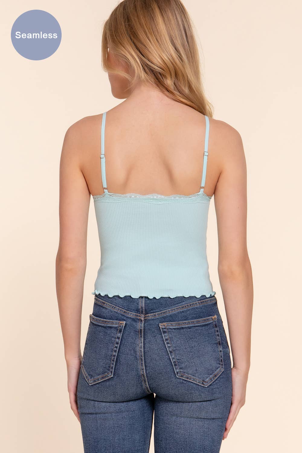 V-neck Lace Detail Seamless Rib Knit Cami Top