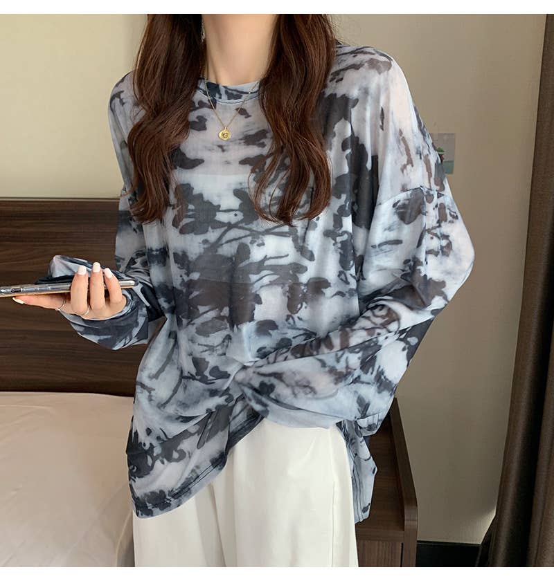Tie-Dye Sheer Mesh Top