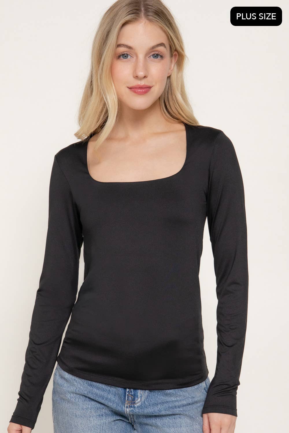 [PLUS SIZE] Long Sleeve Square Neck Double Layered Knit Top