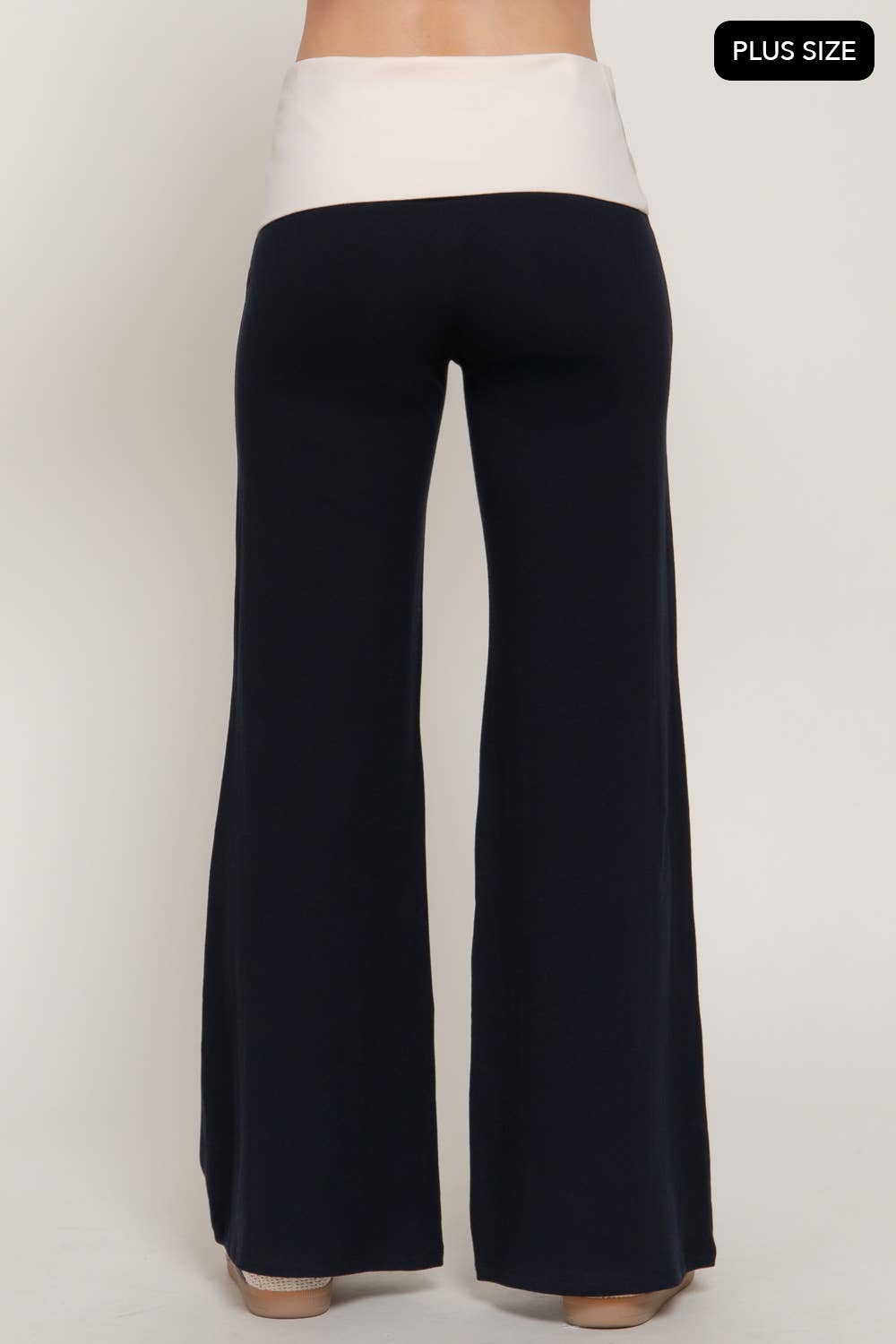 [PLUS SIZE] Contrasting Color Folded Waist Yoga Pants