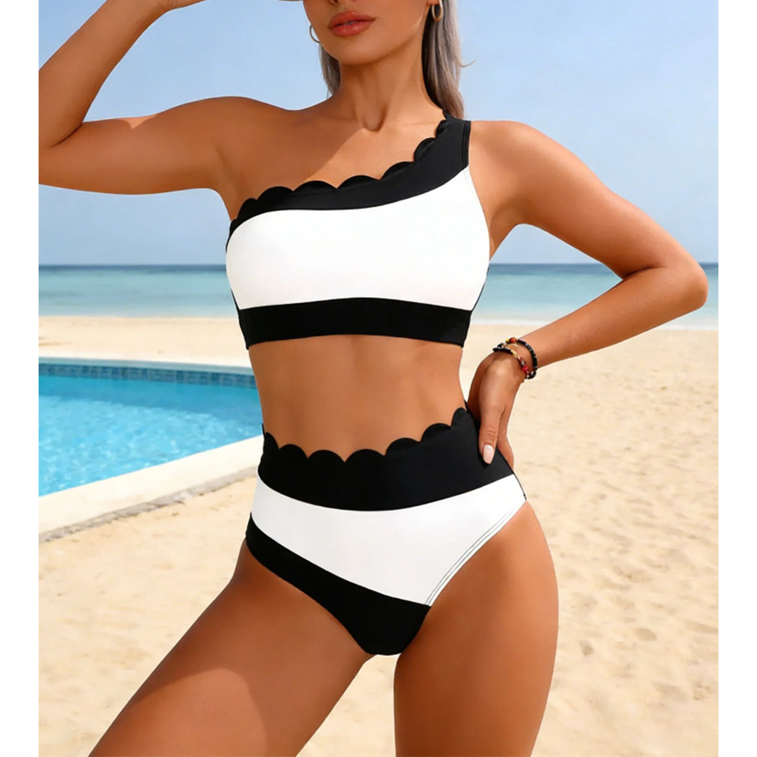 Two-Piece Black & White Lace High-Waisted Bikini BOTTOM