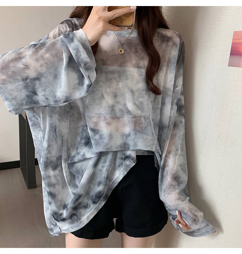 Tie-Dye Sheer Mesh Top