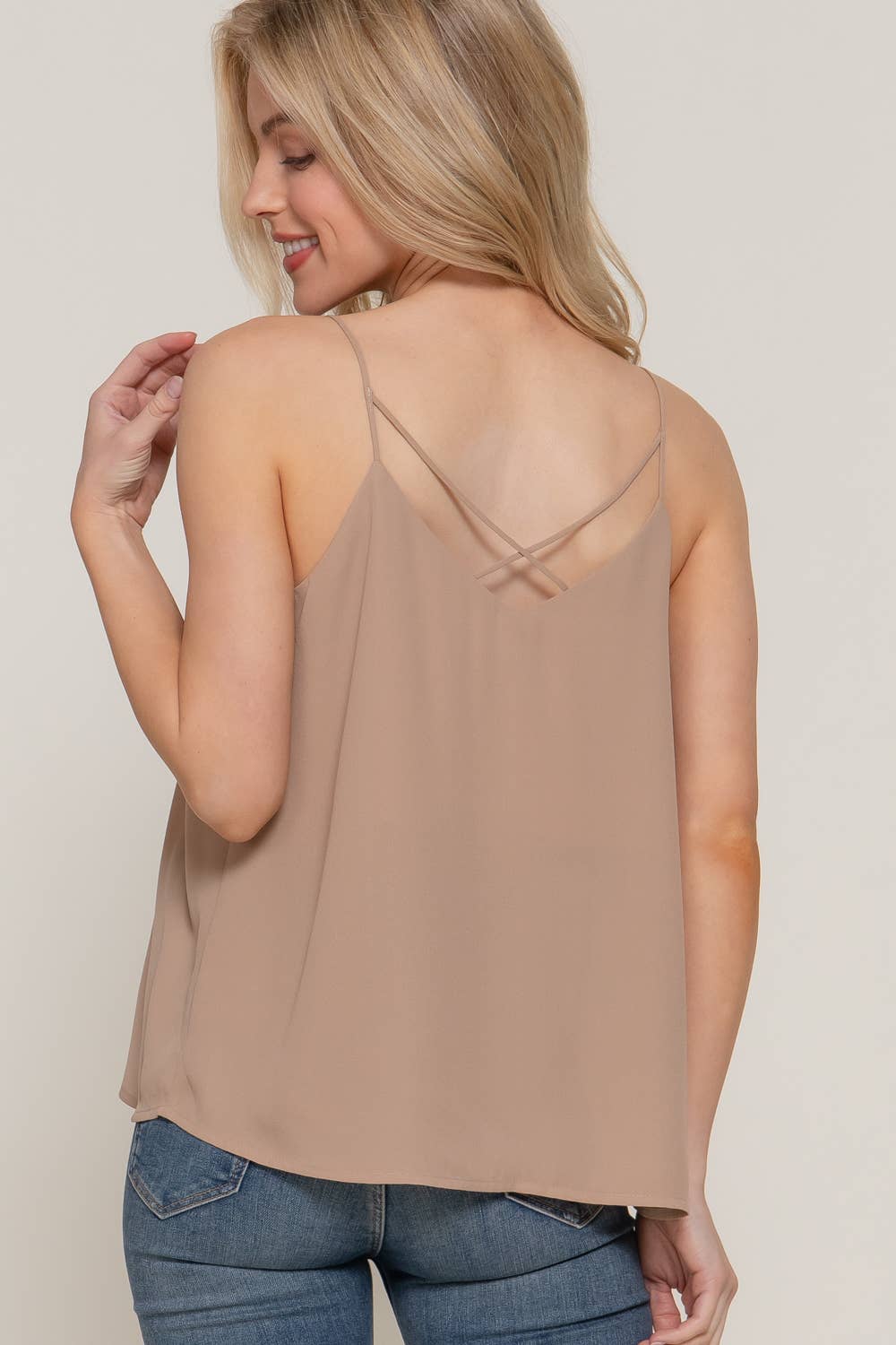 V-neck with back Cross Strap Woven Cami Top