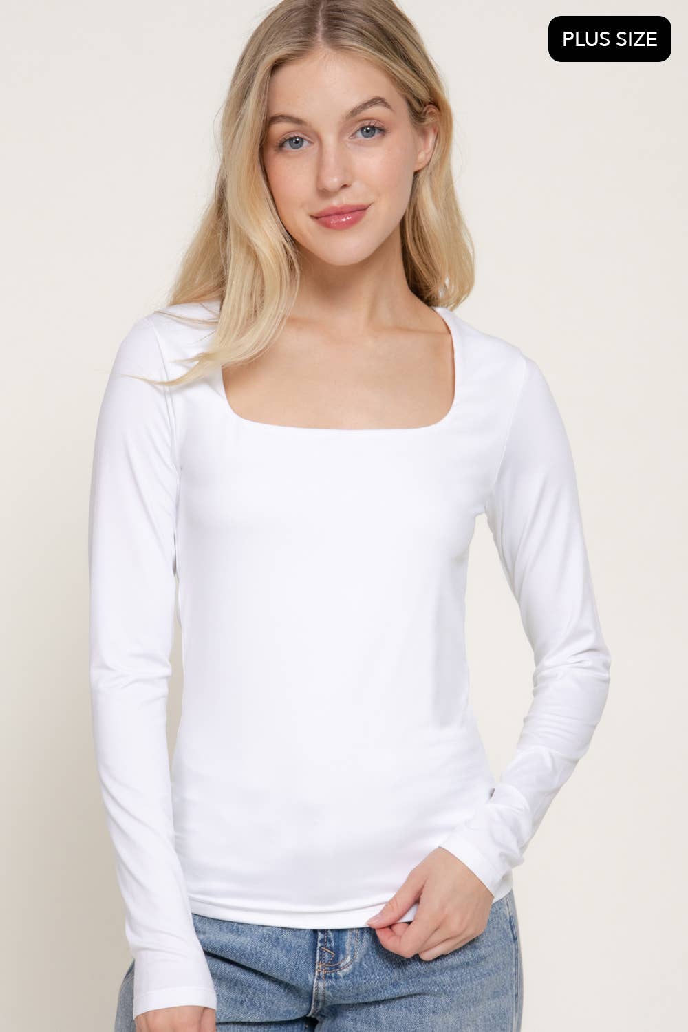[PLUS SIZE] Long Sleeve Square Neck Double Layered Knit Top