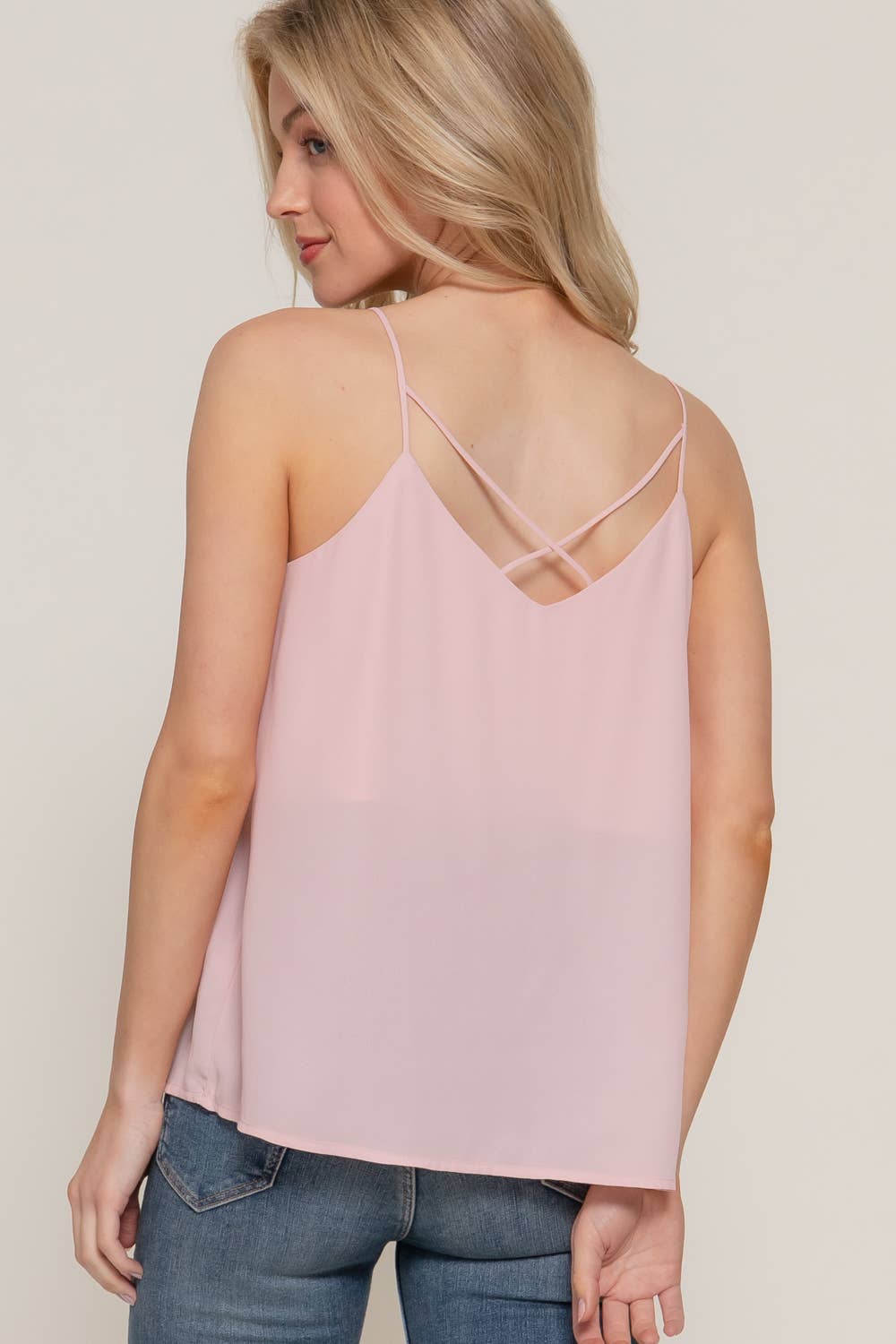 V-neck with back Cross Strap Woven Cami Top