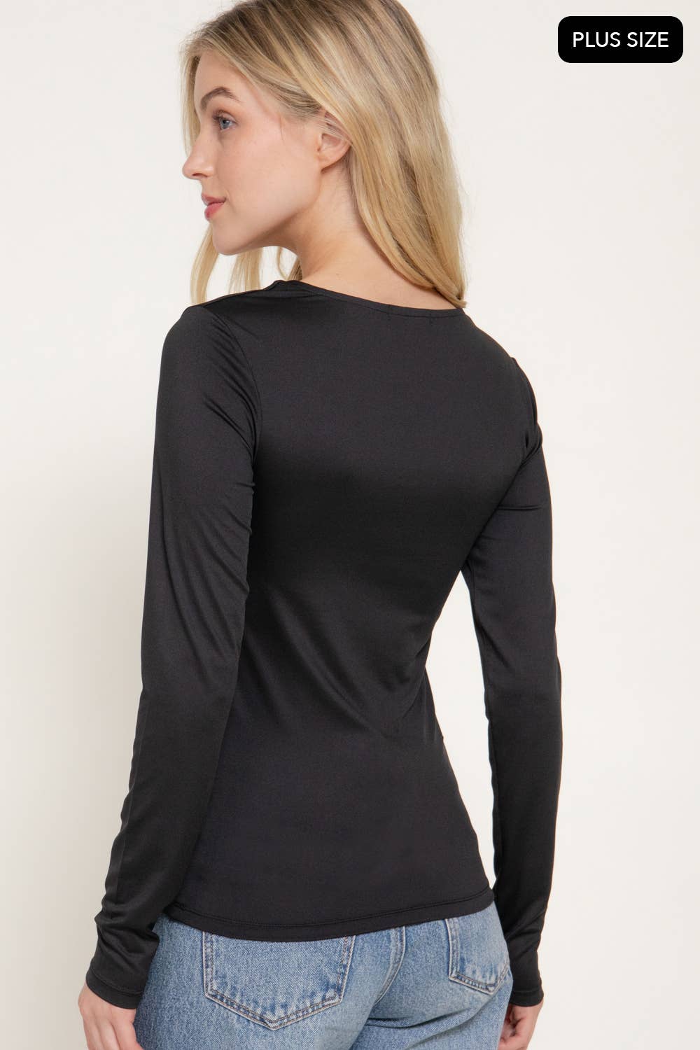 [PLUS SIZE] Long Sleeve Square Neck Double Layered Knit Top