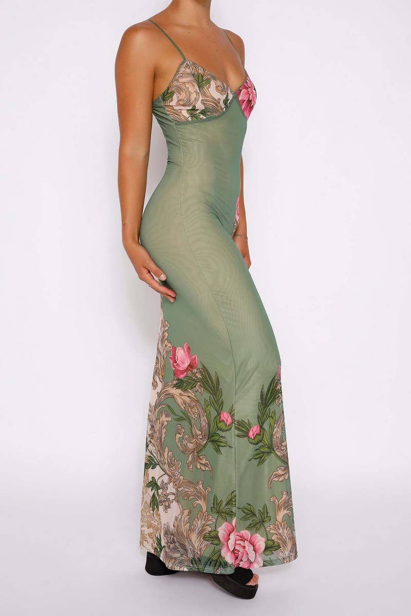 SLIM FIT PRINTED MAXI DRESS