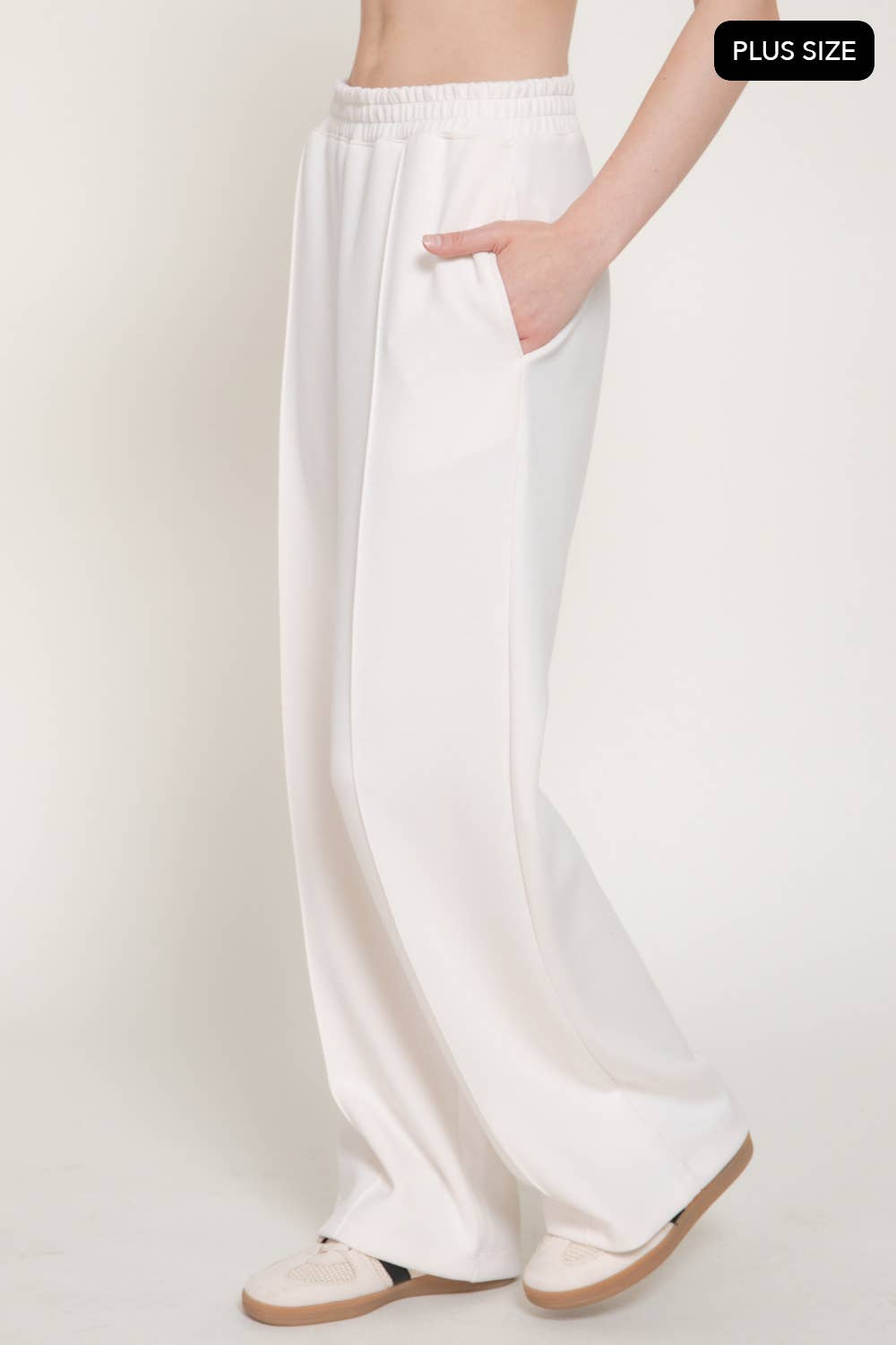 [PLUS SIZE] Elastic Waist Soft Modal Scuba Wide Pants