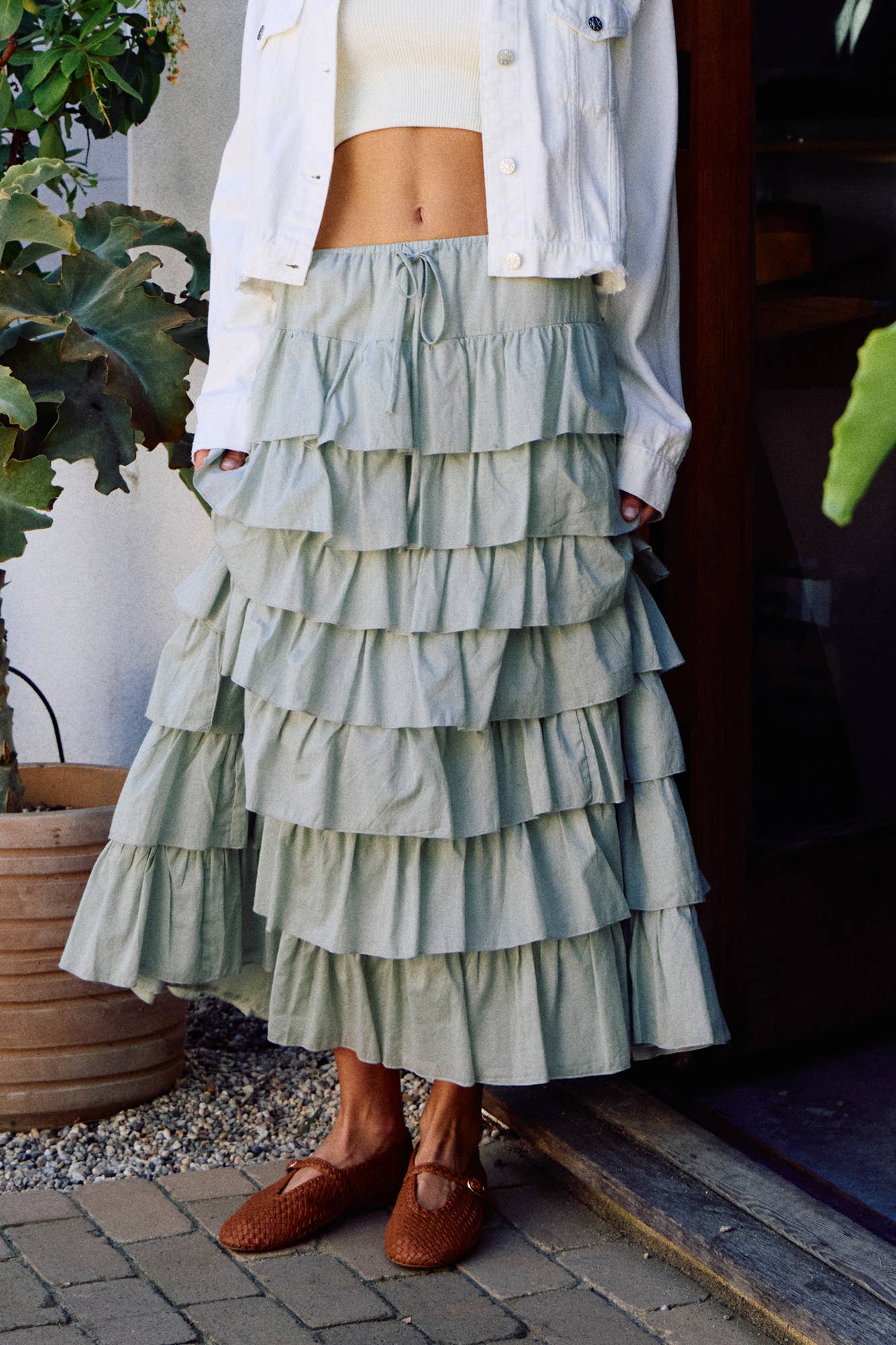 TIERED RUFFLE DRAWSTRING WAIST SKIRT