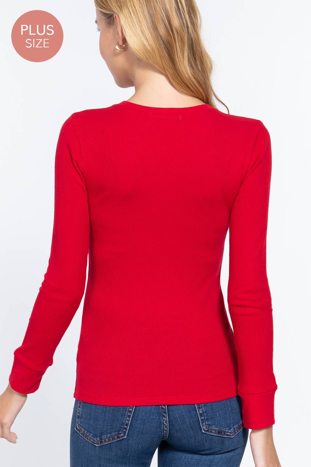 [PLUS SIZE] Long Sleeve Crew Neck Thermal Knit Top