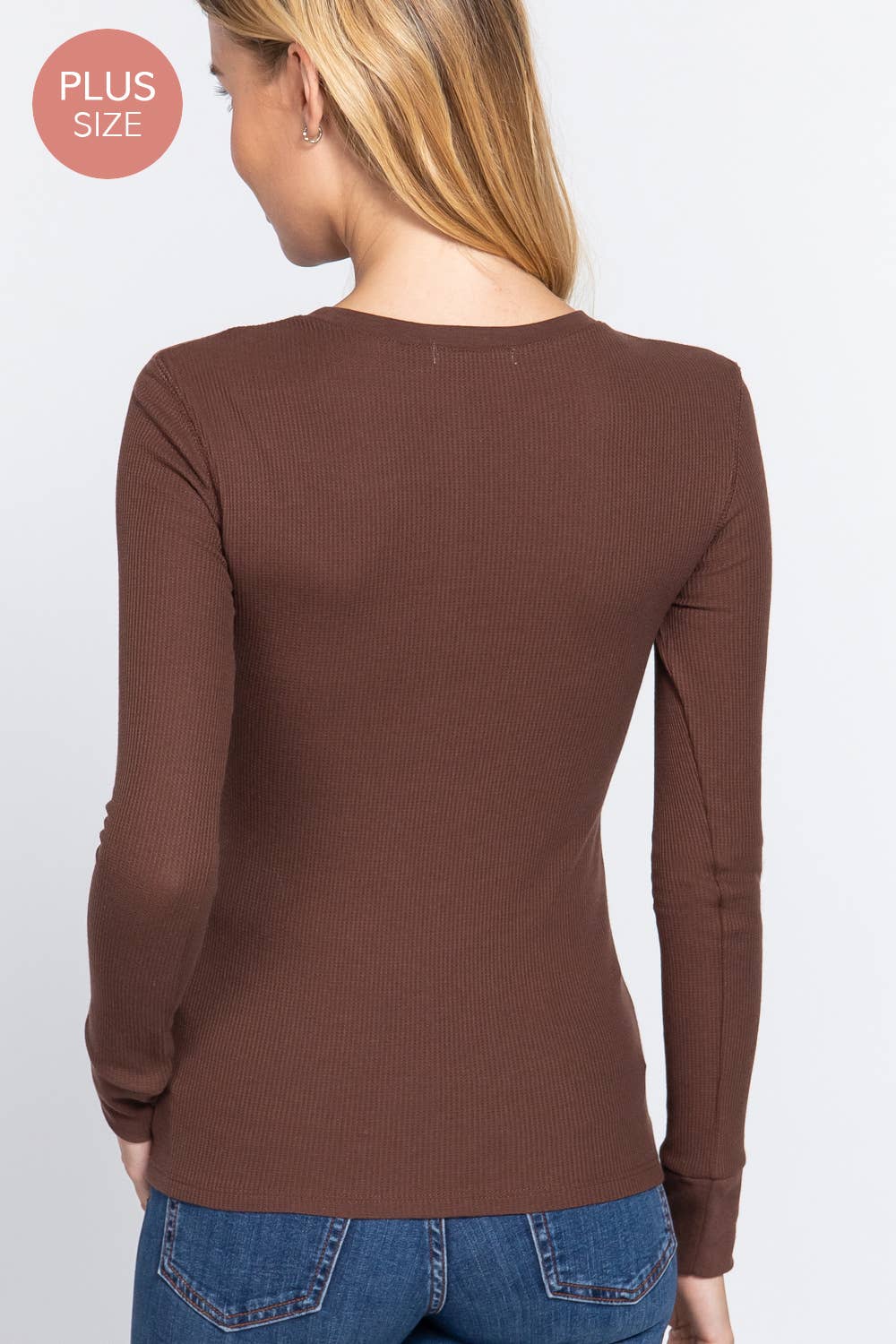 [PLUS SIZE] Long Sleeve Crew Neck Thermal Knit Top