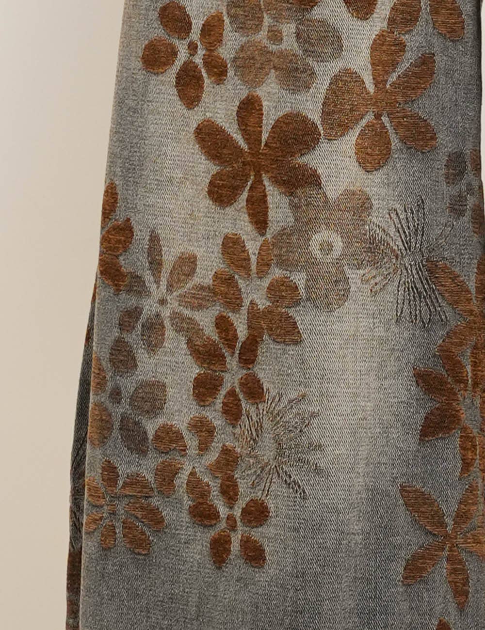 Ladies Velvet Floral Wide Barrel leg Denim Jean Pants