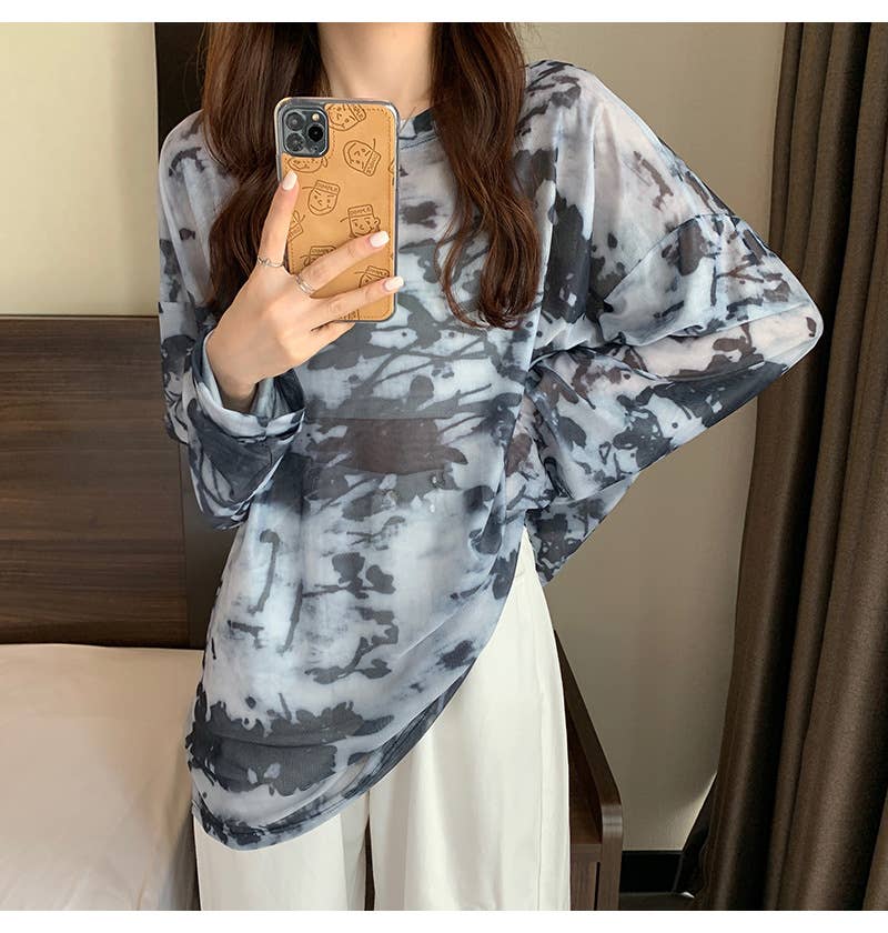 Tie-Dye Sheer Mesh Top