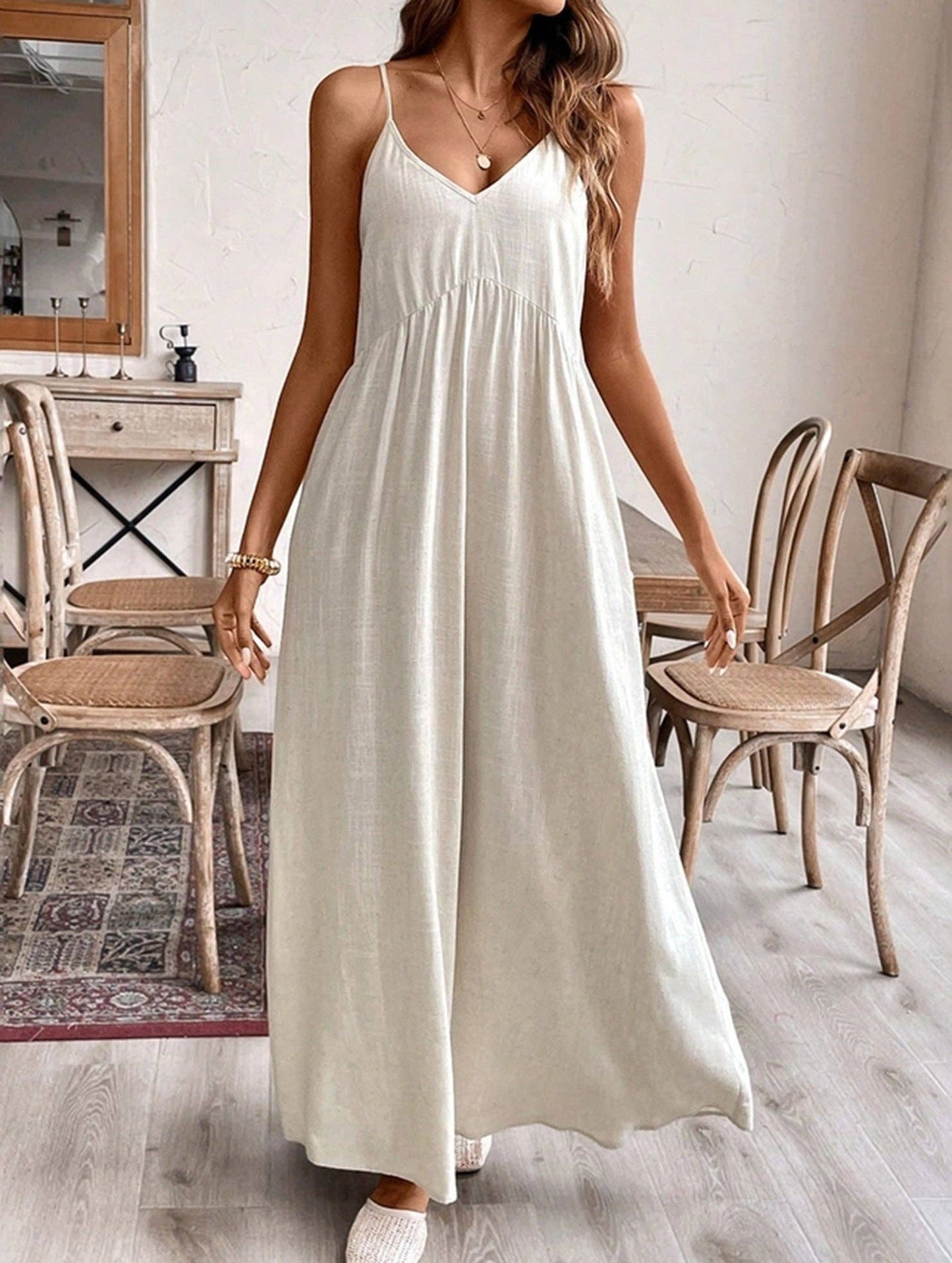 Halter Neck Loose Fit Cotton Linen Blend Dress – Lightweight & Breathable Summer Dress