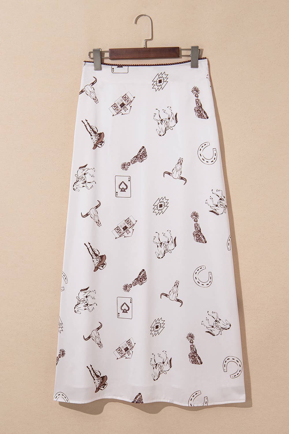 Western Print Satin Long Skirt