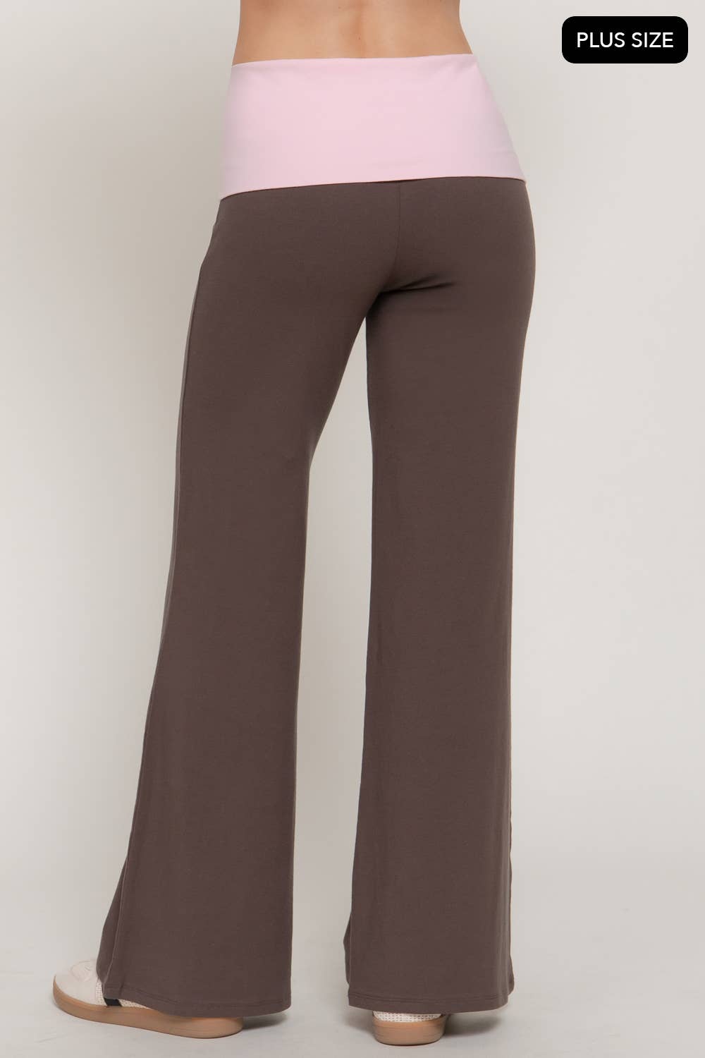 [PLUS SIZE] Contrasting Color Folded Waist Yoga Pants