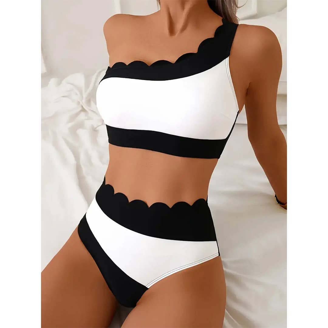 Two-Piece Black & White Lace High-Waisted Bikini BOTTOM