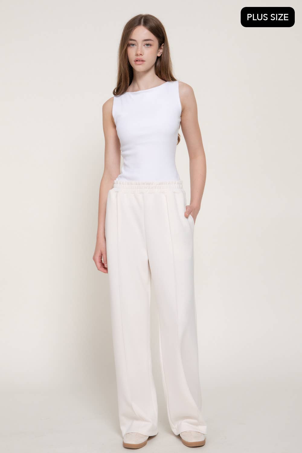 [PLUS SIZE] Elastic Waist Soft Modal Scuba Wide Pants