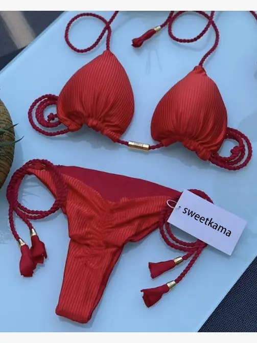 Solid Color Halter Micro Thong Triangle Bikini BOTTOM