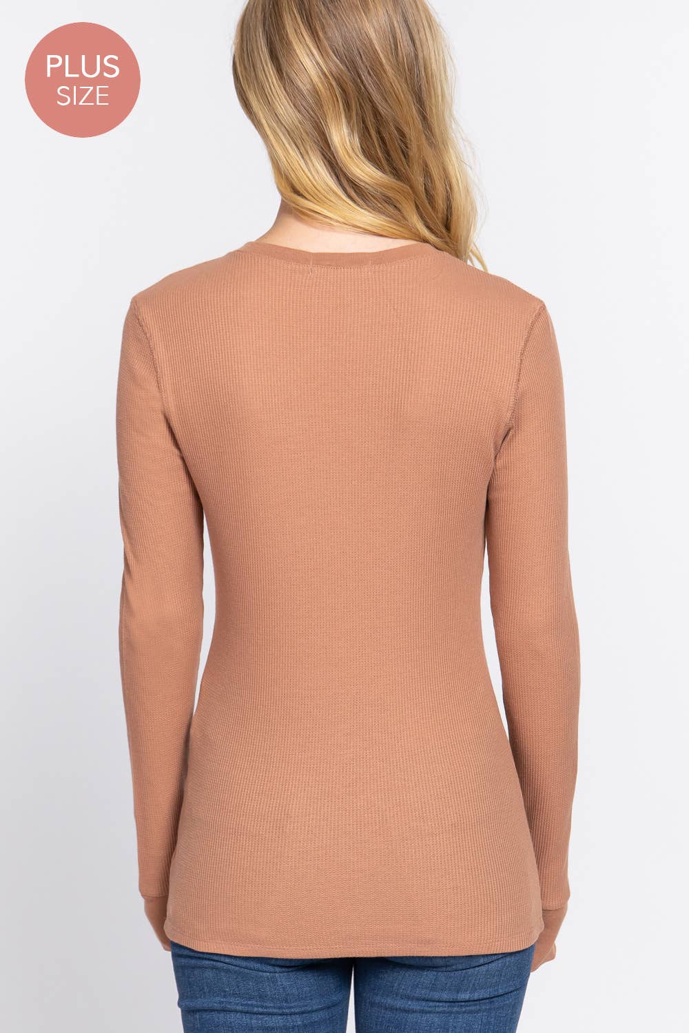 [PLUS SIZE] Long Sleeve Crew Neck Thermal Knit Top