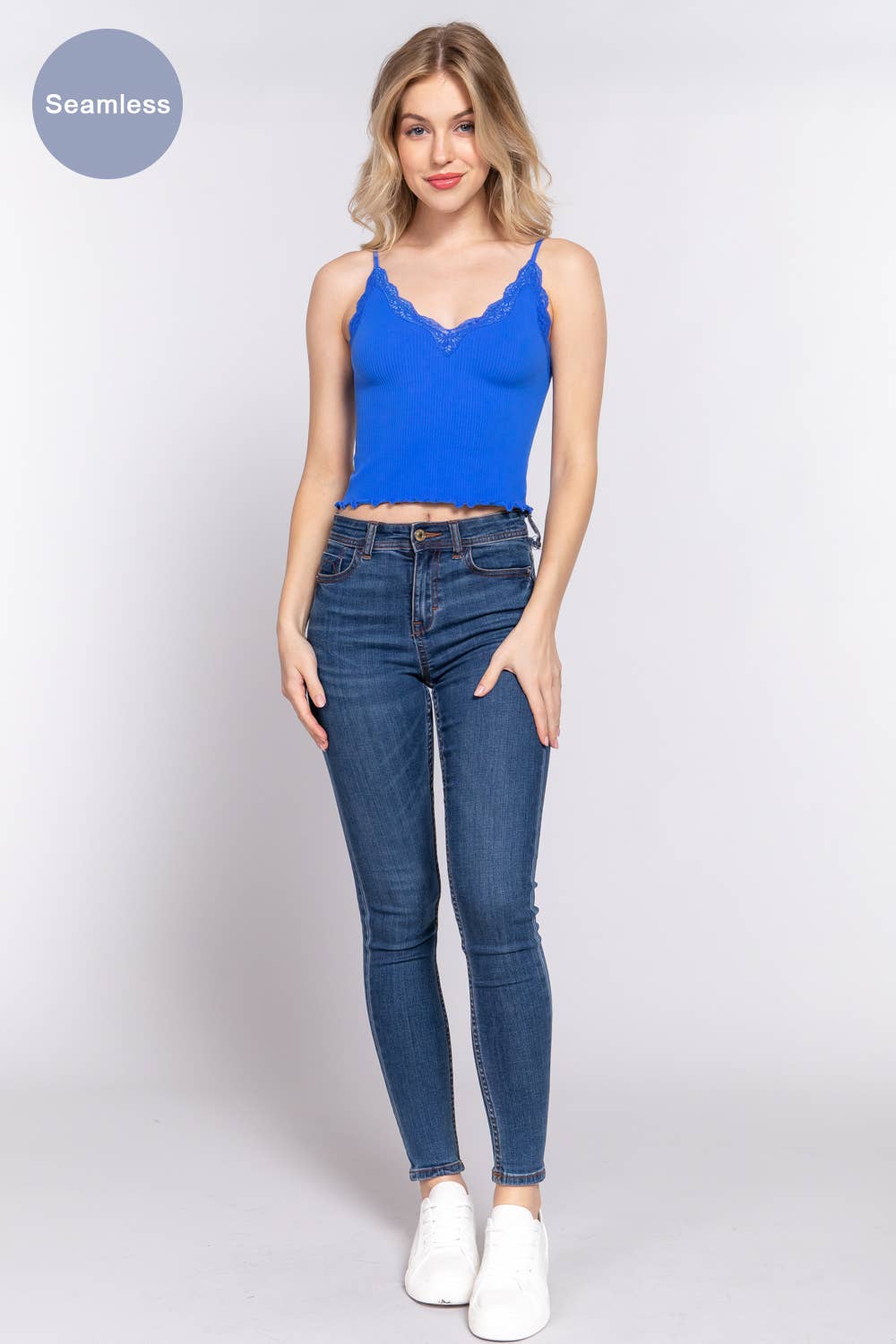 V-neck Lace Detail Seamless Rib Knit Cami Top