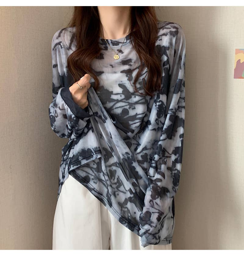 Tie-Dye Sheer Mesh Top