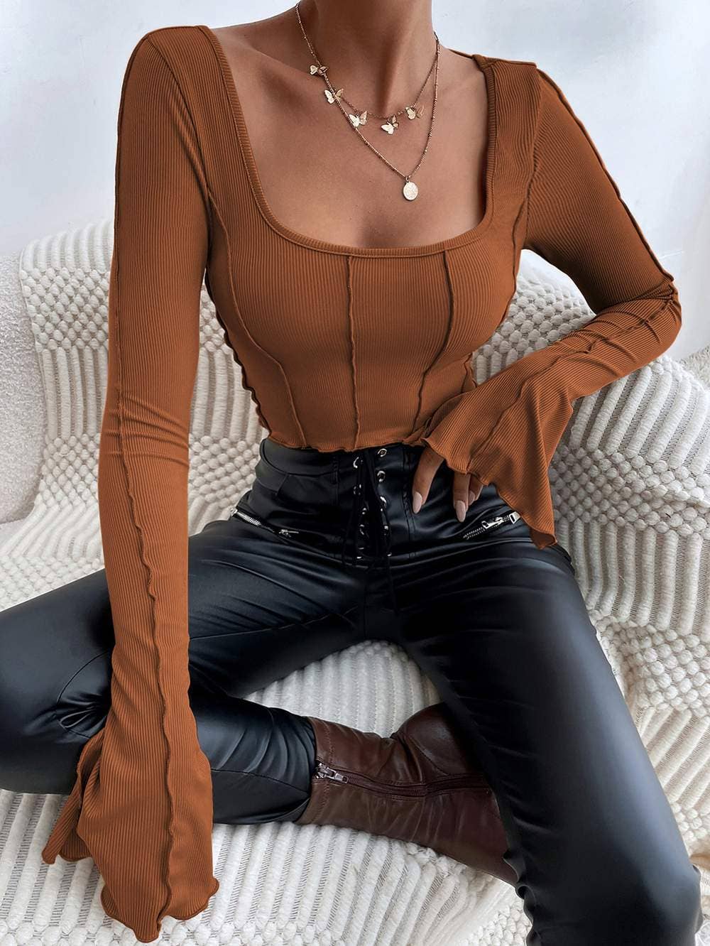 Tie back lettuce trim crop top