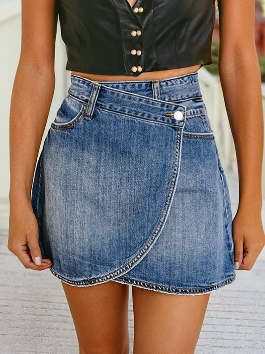 Denim High Waist Wrapped Mini Skirt