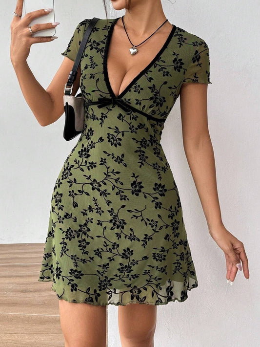 Floral Embroidery V-Neck A-Line Dress