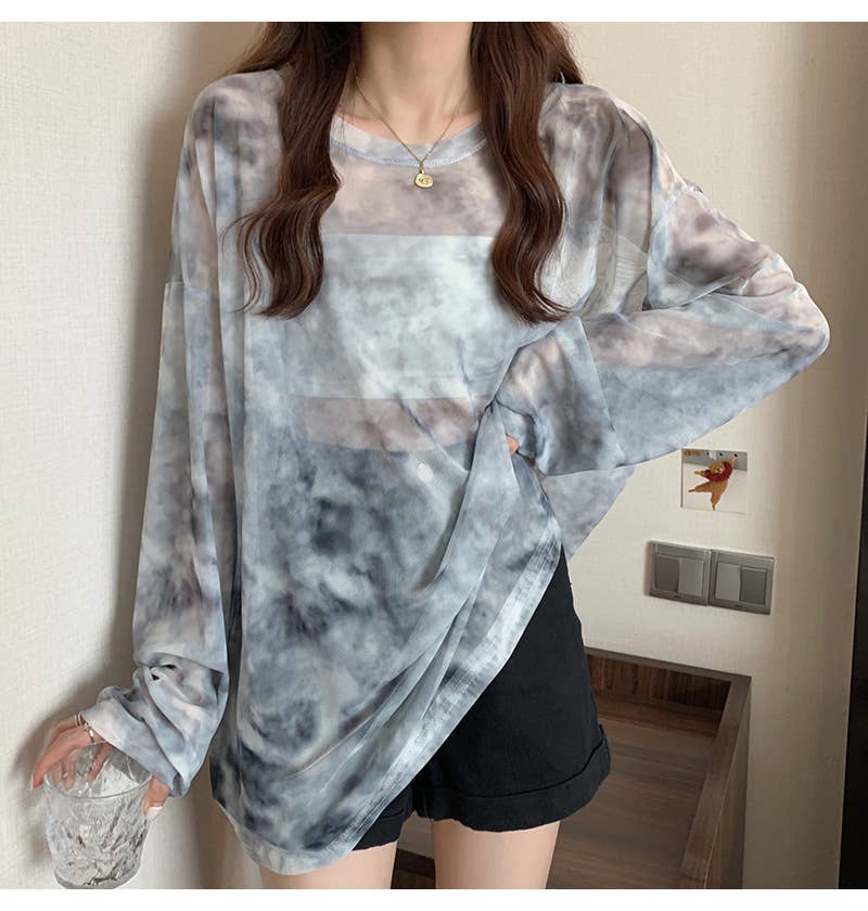 Tie-Dye Sheer Mesh Top