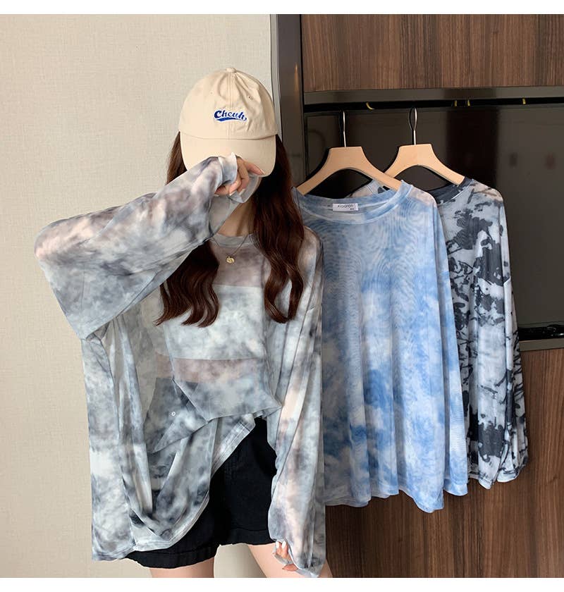 Tie-Dye Sheer Mesh Top