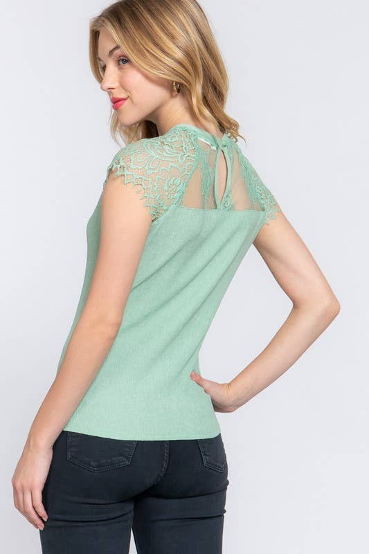 Lace Ruffle Slv Texture Knit Top