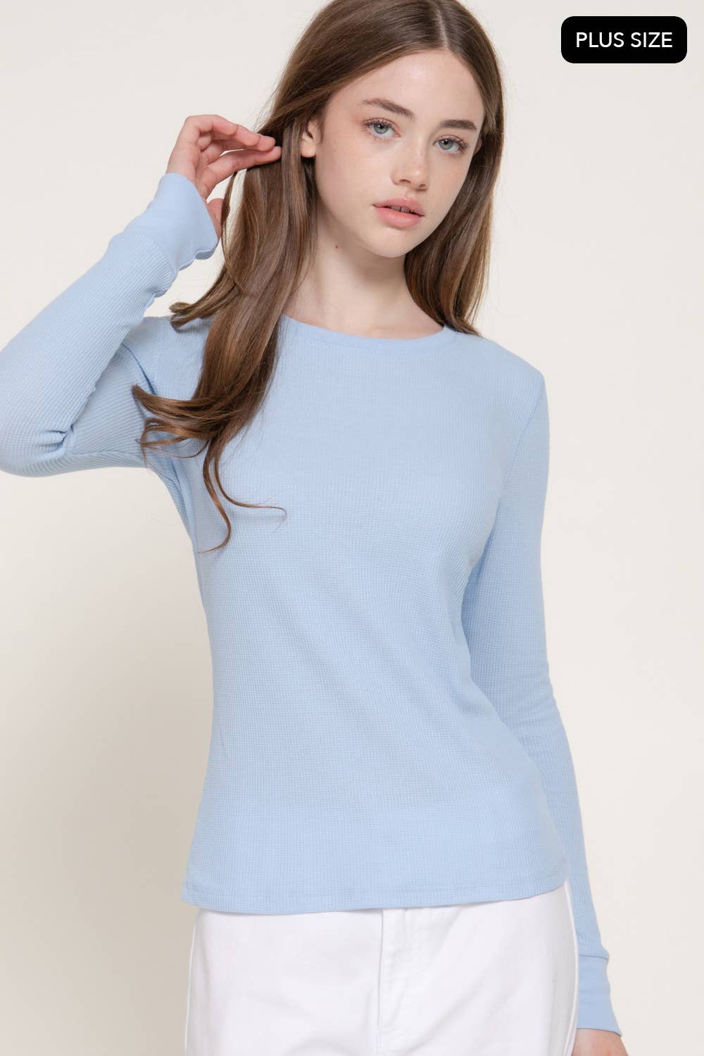 [PLUS SIZE] Long Sleeve Crew Neck Thermal Knit Top