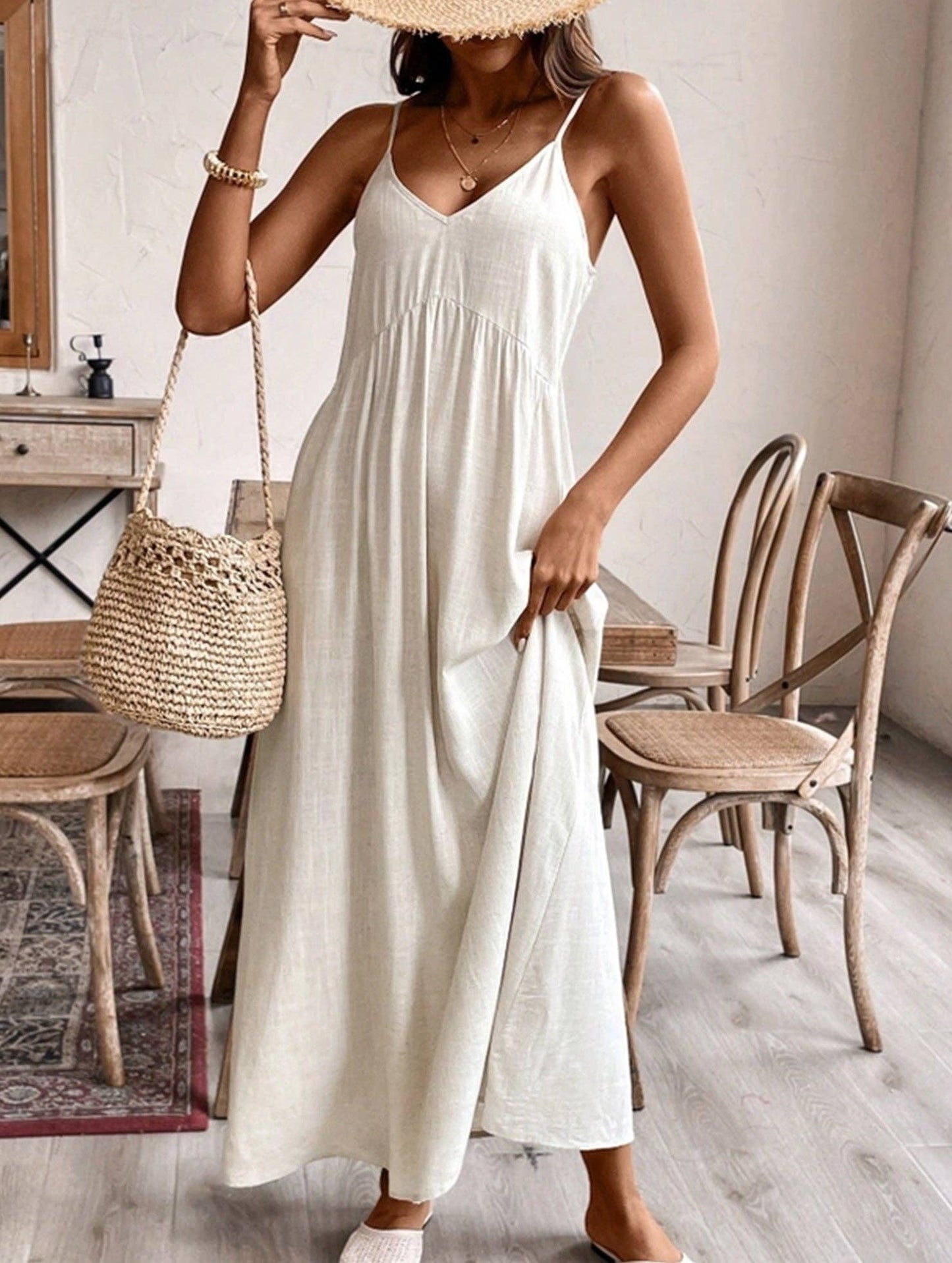 Halter Neck Loose Fit Cotton Linen Blend Dress – Lightweight & Breathable Summer Dress