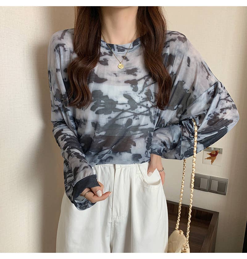 Tie-Dye Sheer Mesh Top