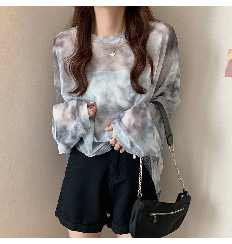 Tie-Dye Sheer Mesh Top