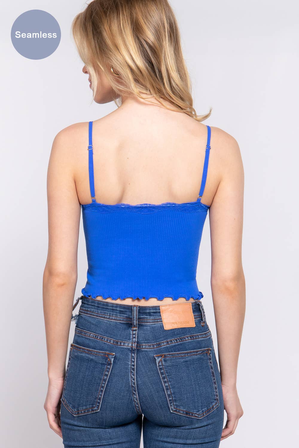 V-neck Lace Detail Seamless Rib Knit Cami Top