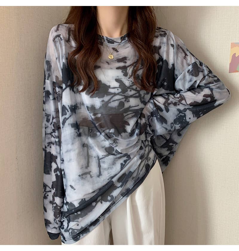 Tie-Dye Sheer Mesh Top