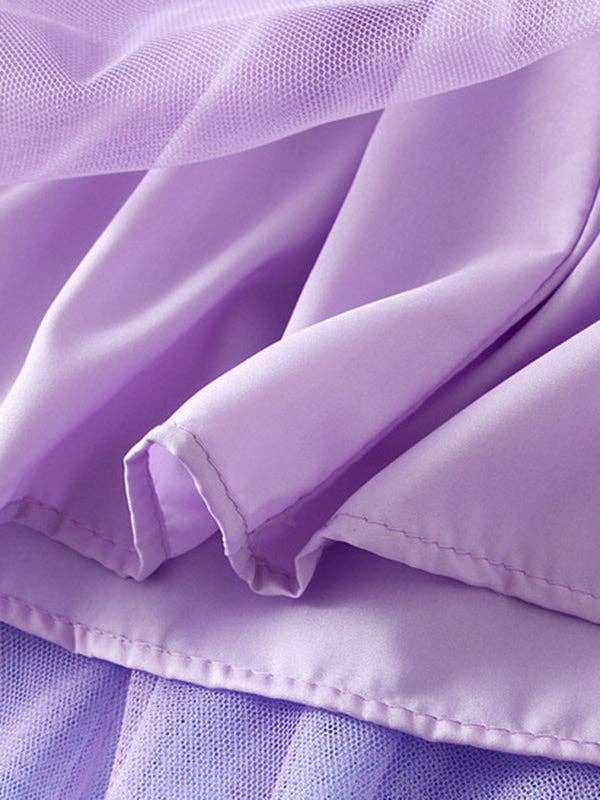 A-Line High-Low Contrast Color Elasticity Gauze Gradient Pleated Split-Joint Tiered Skirts