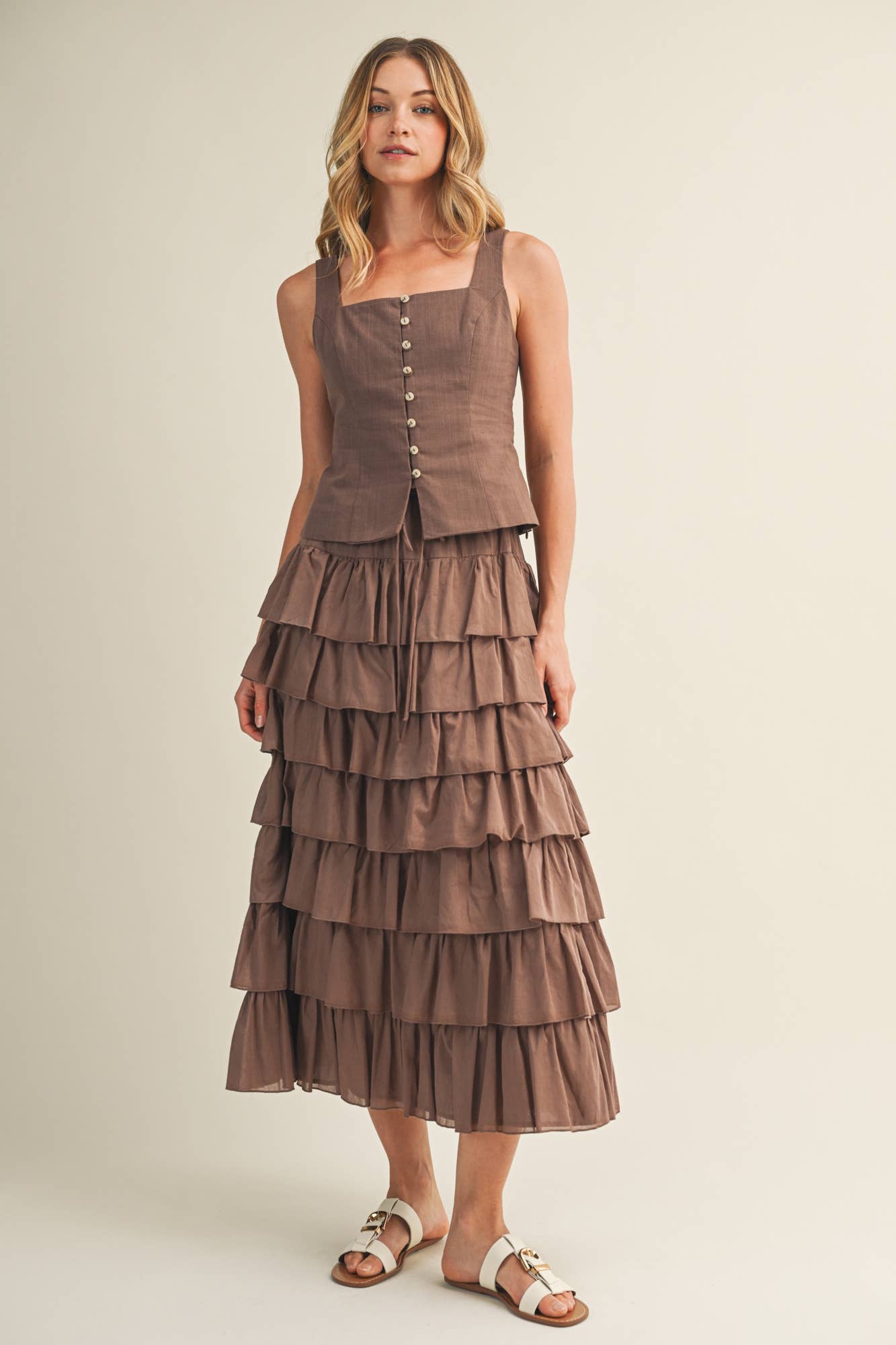 TIERED RUFFLE DRAWSTRING WAIST SKIRT