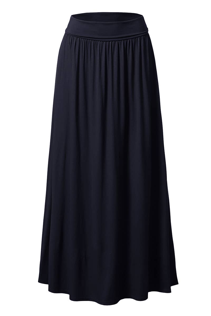 High Waist Elastic Closure Gather Maxi Skirt