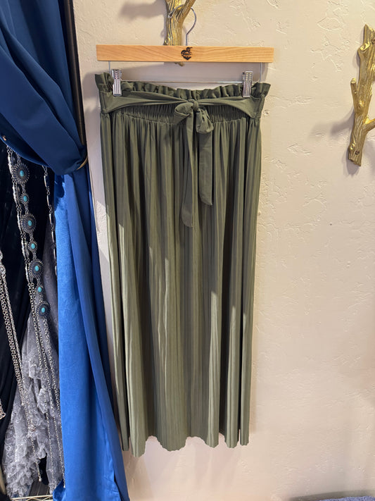Green ruffle midi skirt