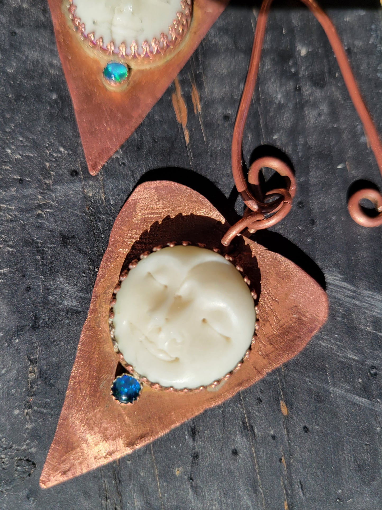 Buffalo Bone and Opal Weights in Copper