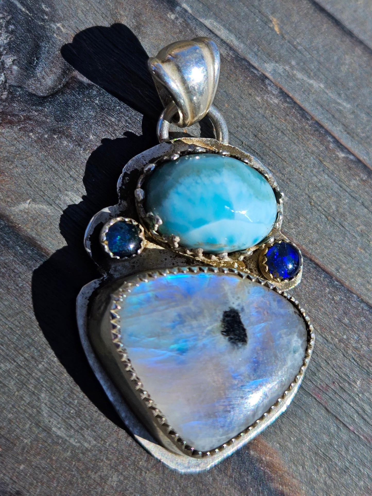 Marvelous Moonstone, Larimar and Opal Pendant