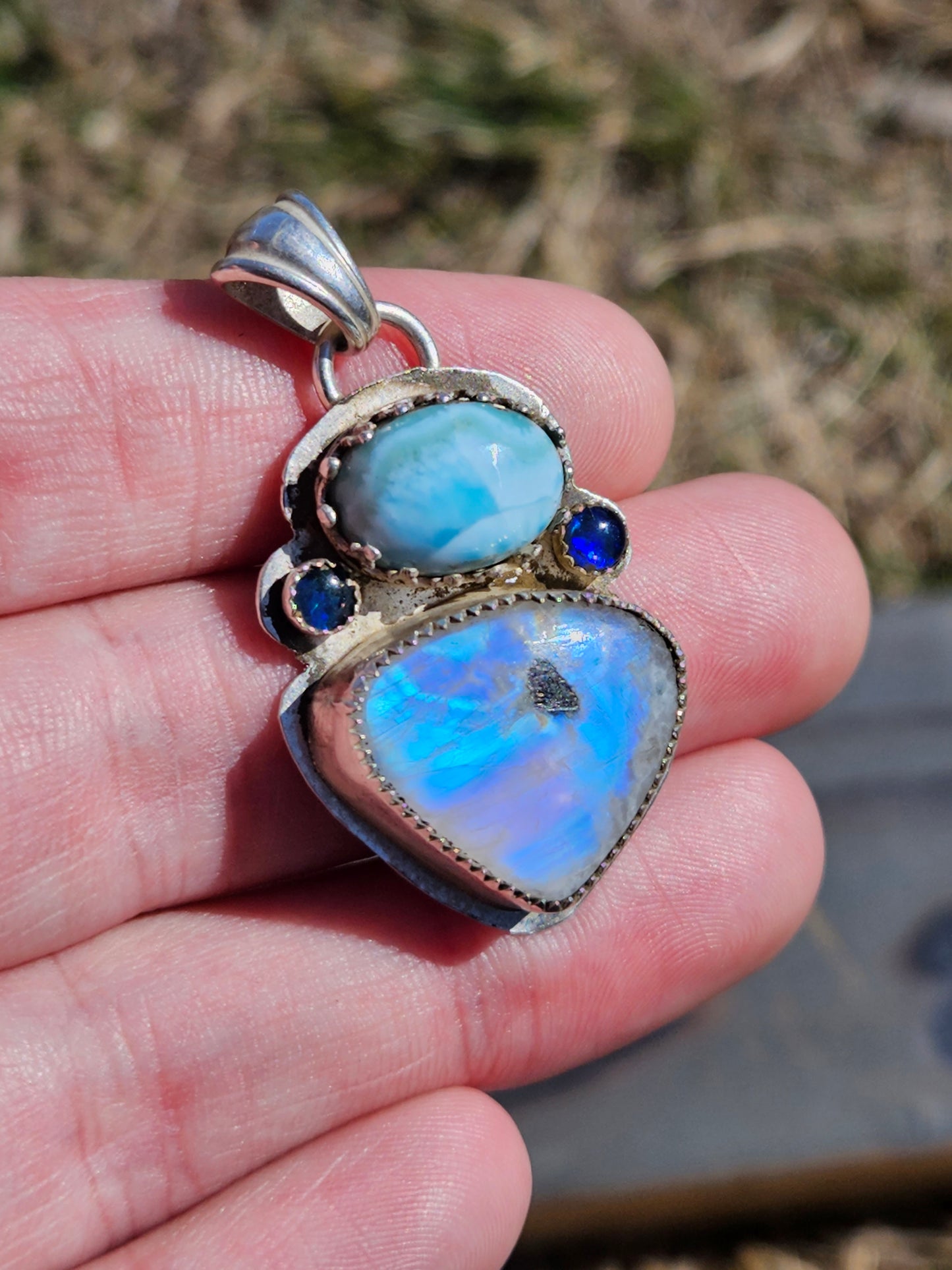Marvelous Moonstone, Larimar and Opal Pendant